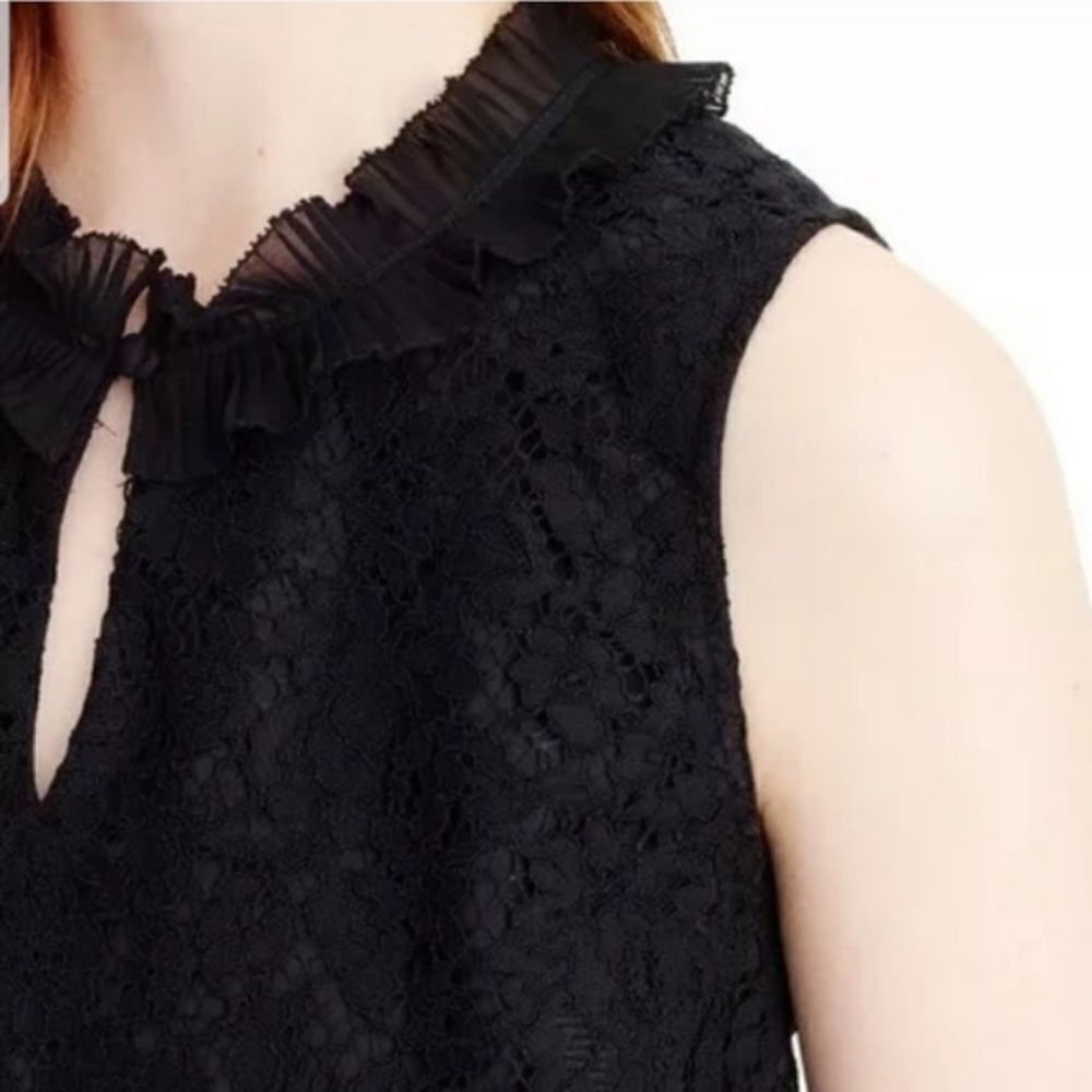 J Crew Ruffle Neck Sleeveless Lace Black Blouse Small  Fairycore Regency